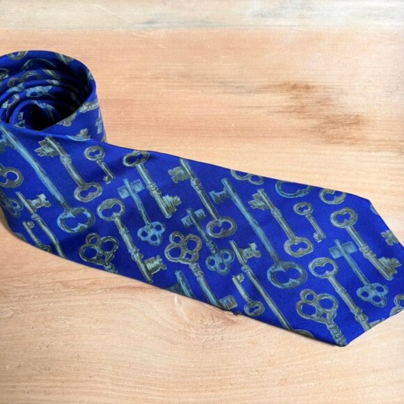 Vintage Perry Ellis silk necktie with Key print - Picture 1 of 8